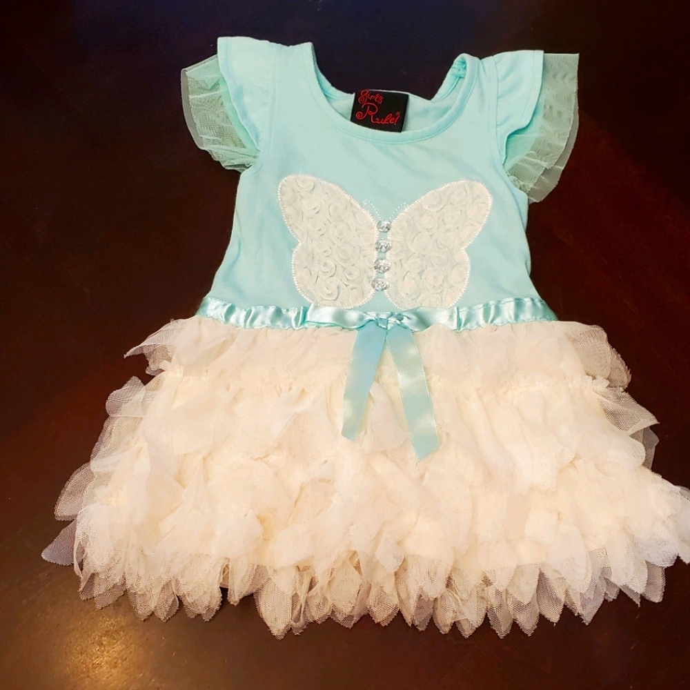 Girls Rule! tulle lace baby blue dress 2T